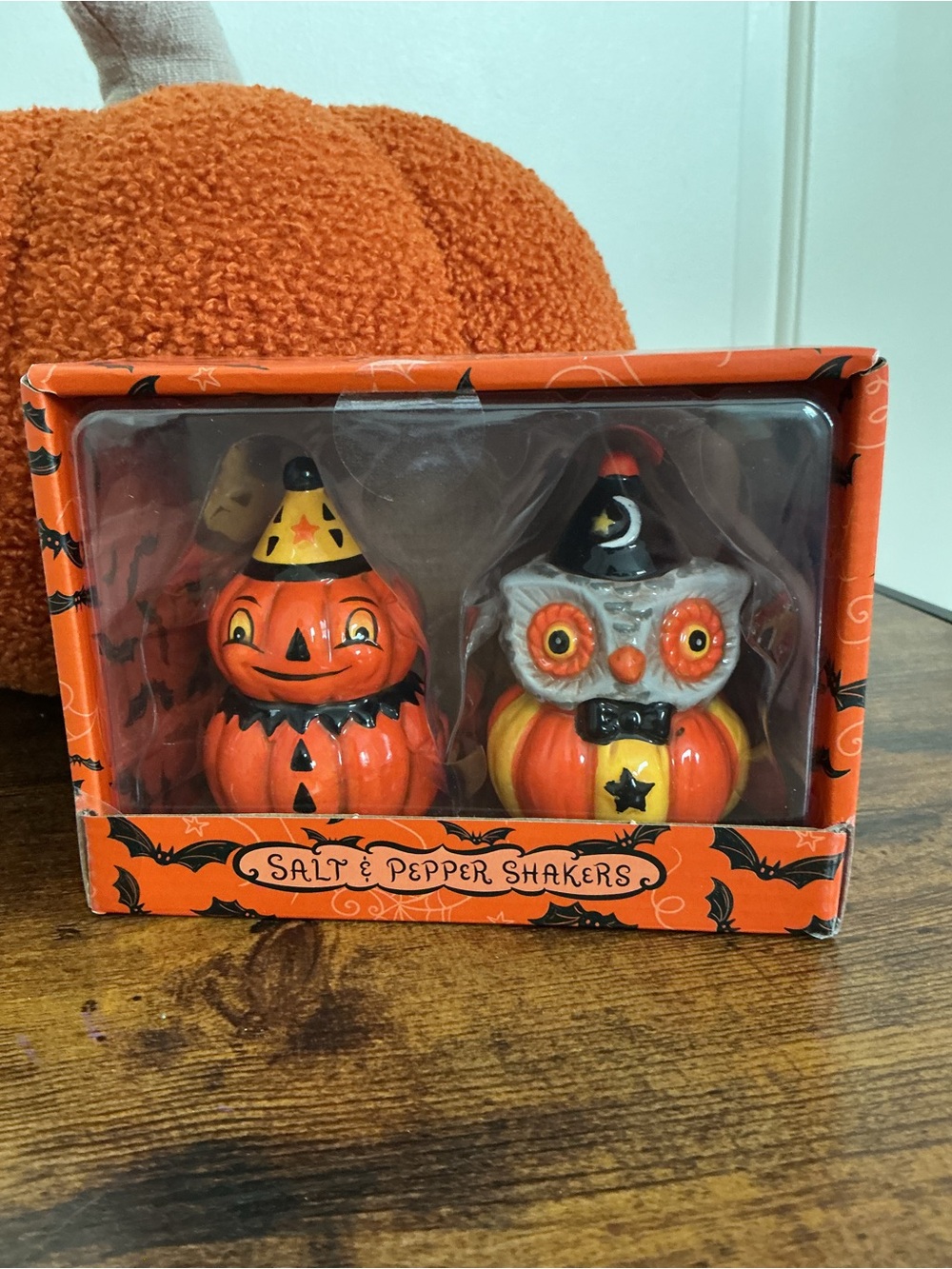 Johanna Parker Pumpkin and Owl Ceramic Salt & Pepper Shaker Set